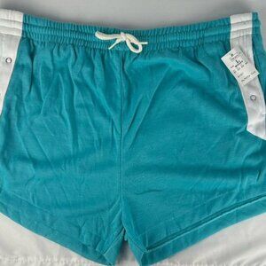 NWT Vintage Sears Turquoise White Track Shorts Womens L Pull On Gym Athletic